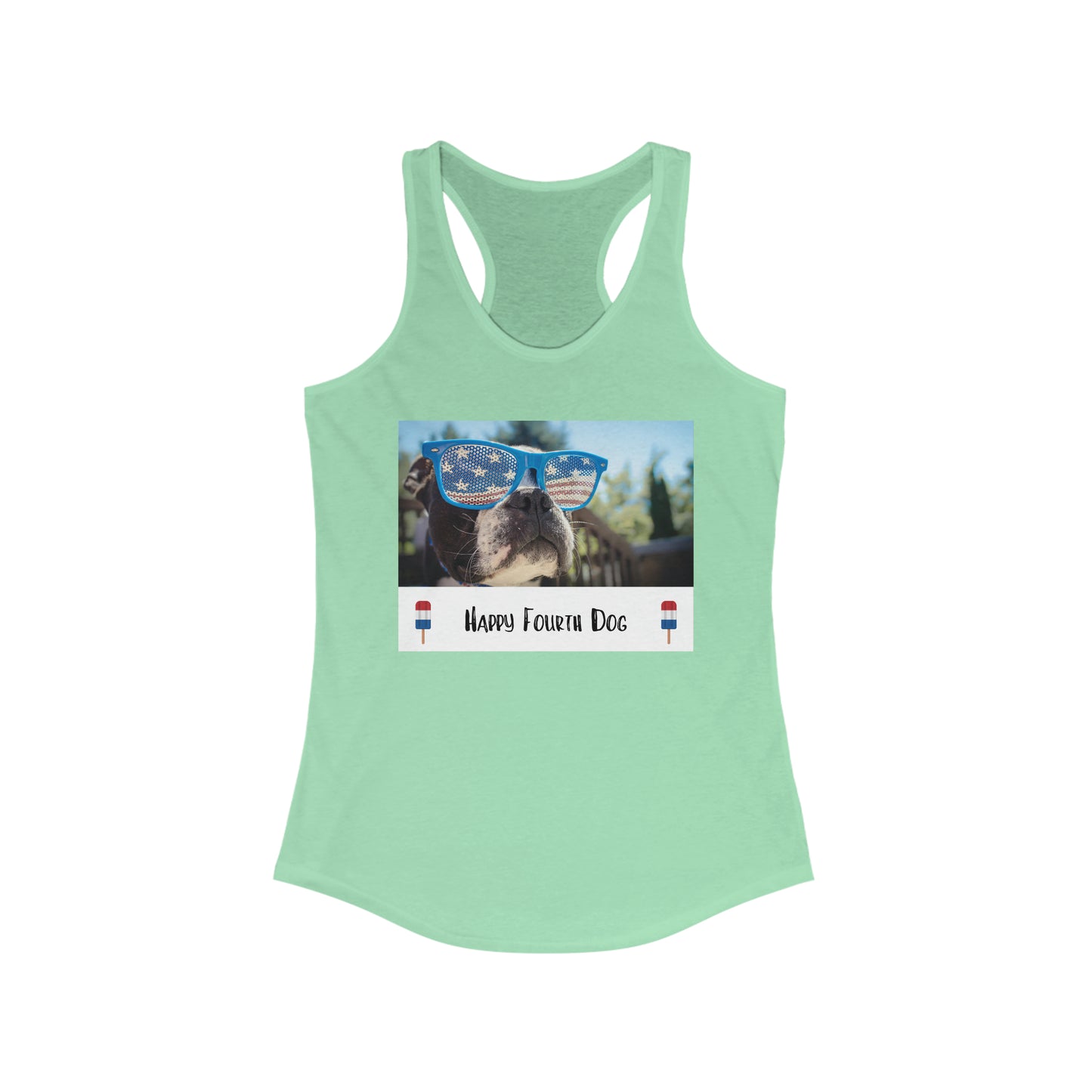 Women's Happy Fourth Dog Ideal Racerback Tank