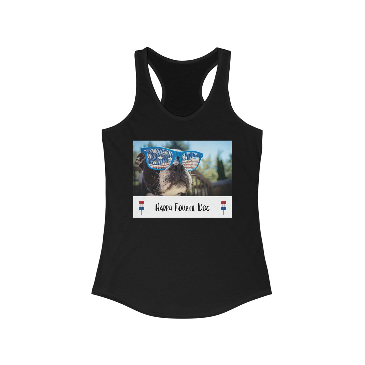 Women's Happy Fourth Dog Ideal Racerback Tank