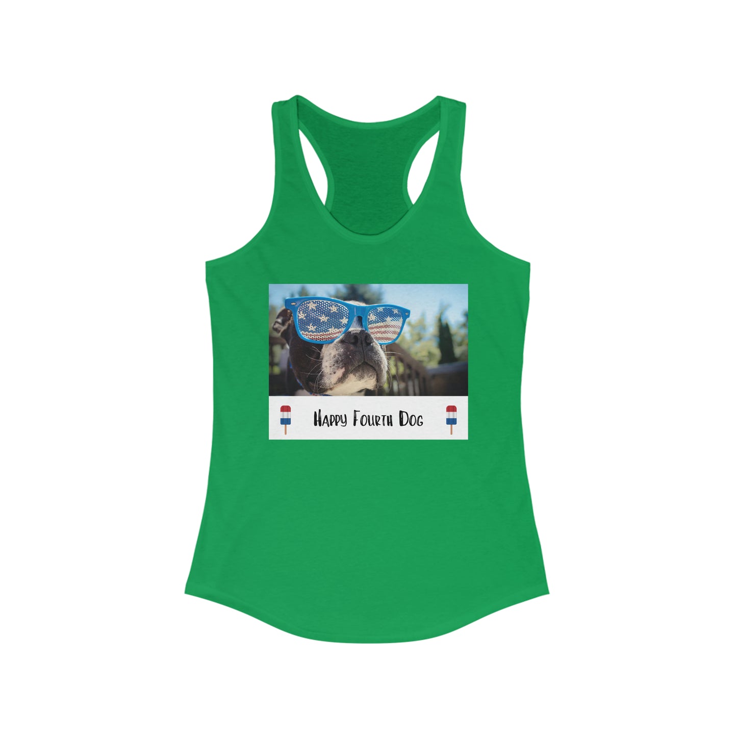 Women's Happy Fourth Dog Ideal Racerback Tank