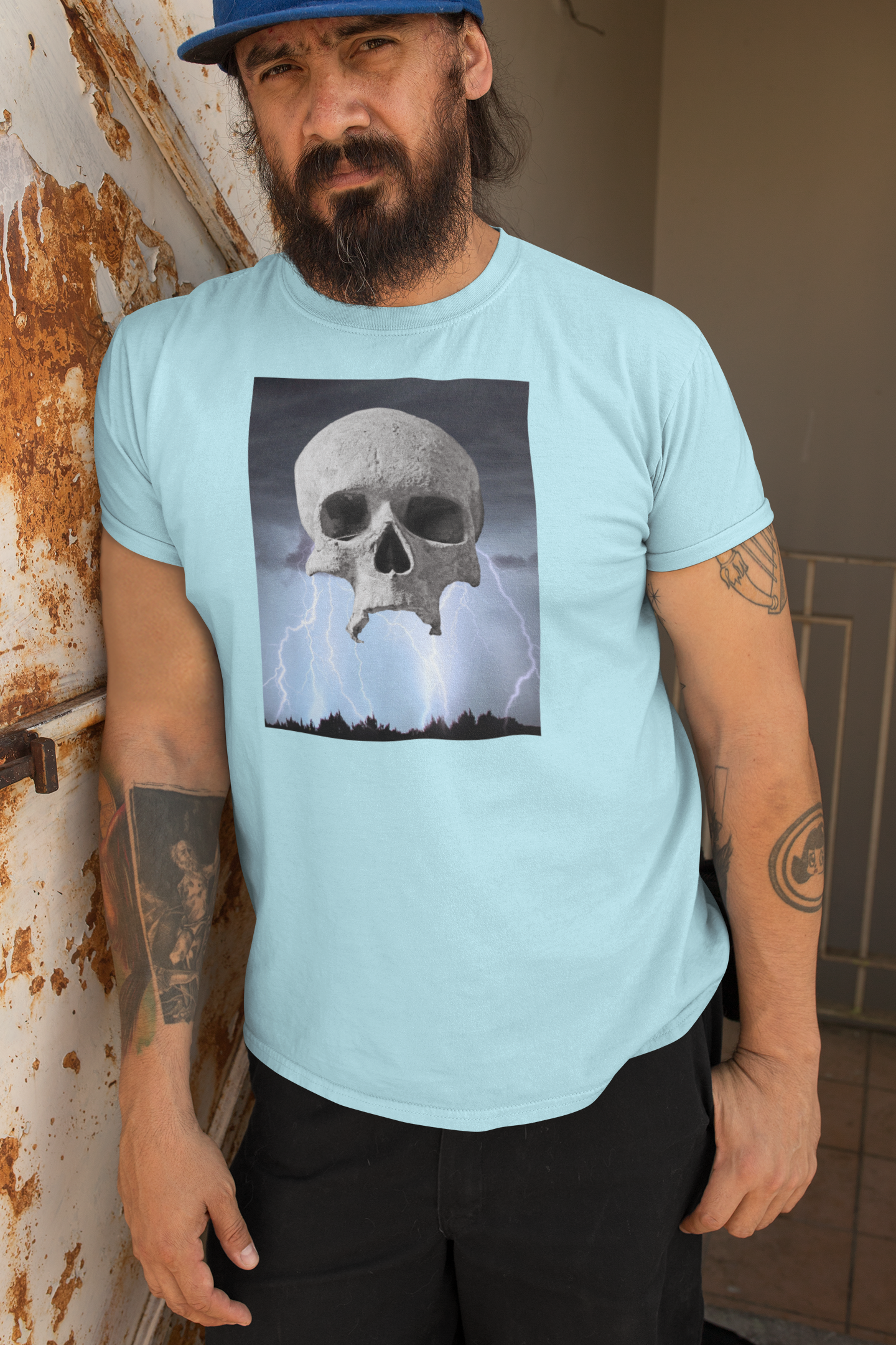 Lightning Skull- Men's Cotton Crew Tee